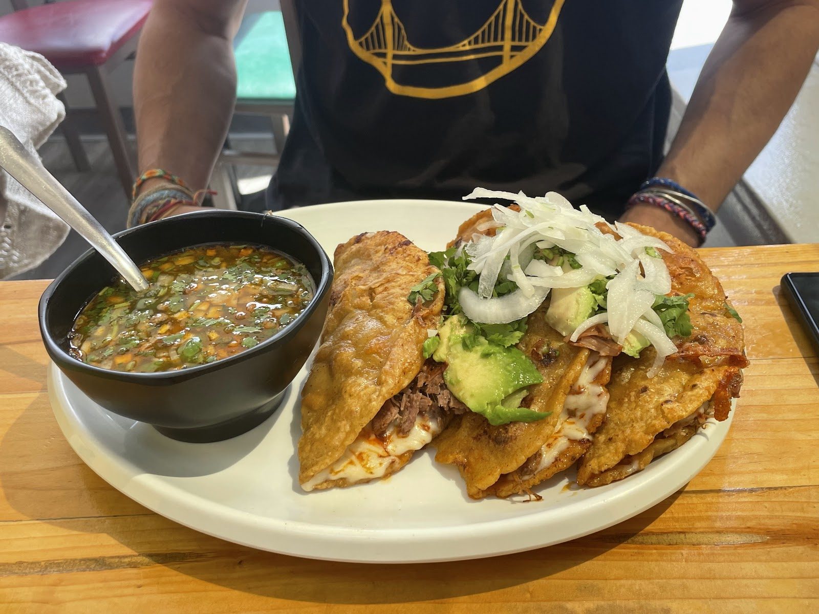 Plate with green salsa